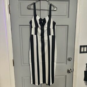 Black & White Vertical Stripe Wiggle Dress